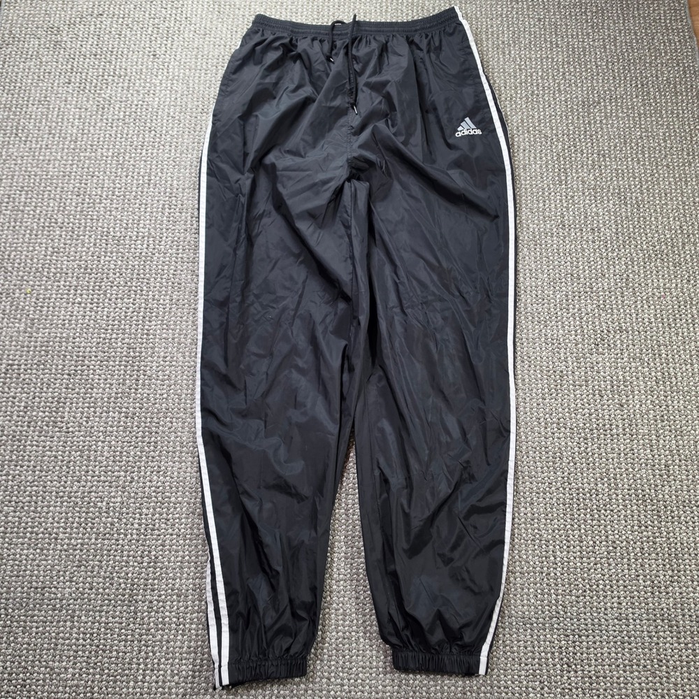 Adidas Track Pants Men XXL 3-Stripe Windbreaker Nylon Black 90s RN88387